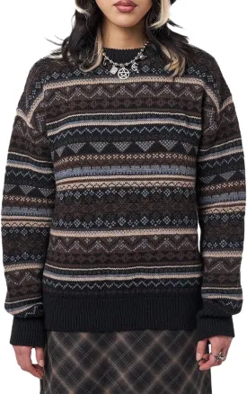 Women Vintage Striped Pullover Sweater Y2k Long Sleeve Crew Neck Loose Knit Sweaters Fall Winter Knitwear