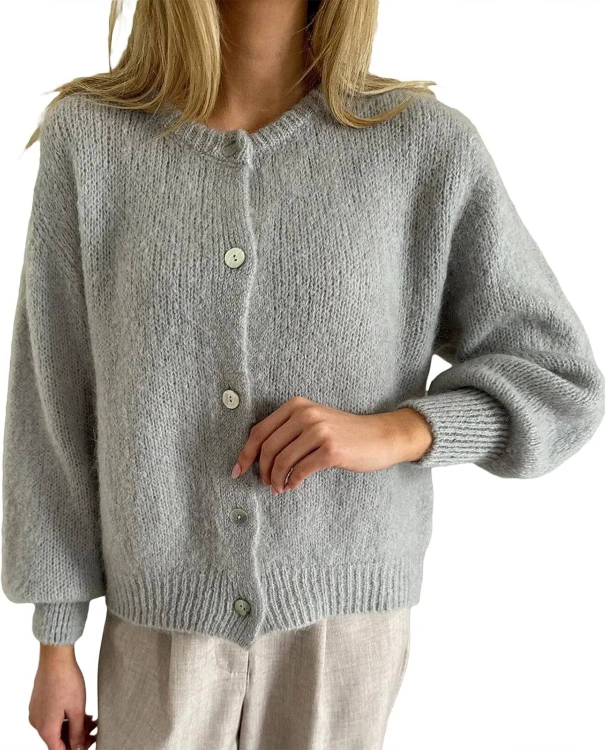 Women Y2k Knitted Cropped Cardigan Sweater Long Sleeve Crewneck Button Down Open Front Knitwear Top Streetwear