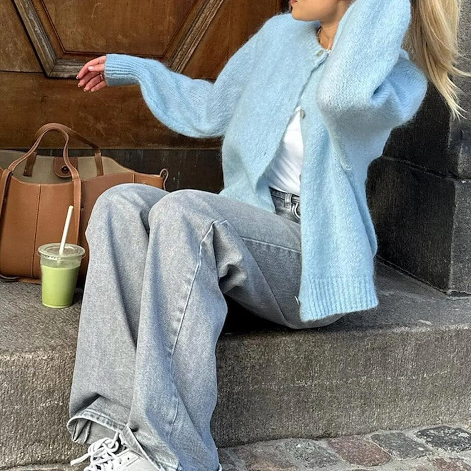 Women Y2k Knitted Cropped Cardigan Sweater Long Sleeve Crewneck Button Down Open Front Knitwear Top Streetwear
