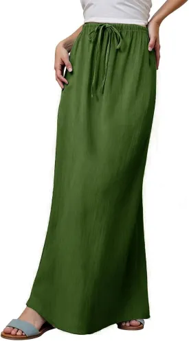 Womens Flared Maxi Skirt Summer Lightweight Drawstring High Waisted Skort Casual Breathable Solid Color A Line Skirt