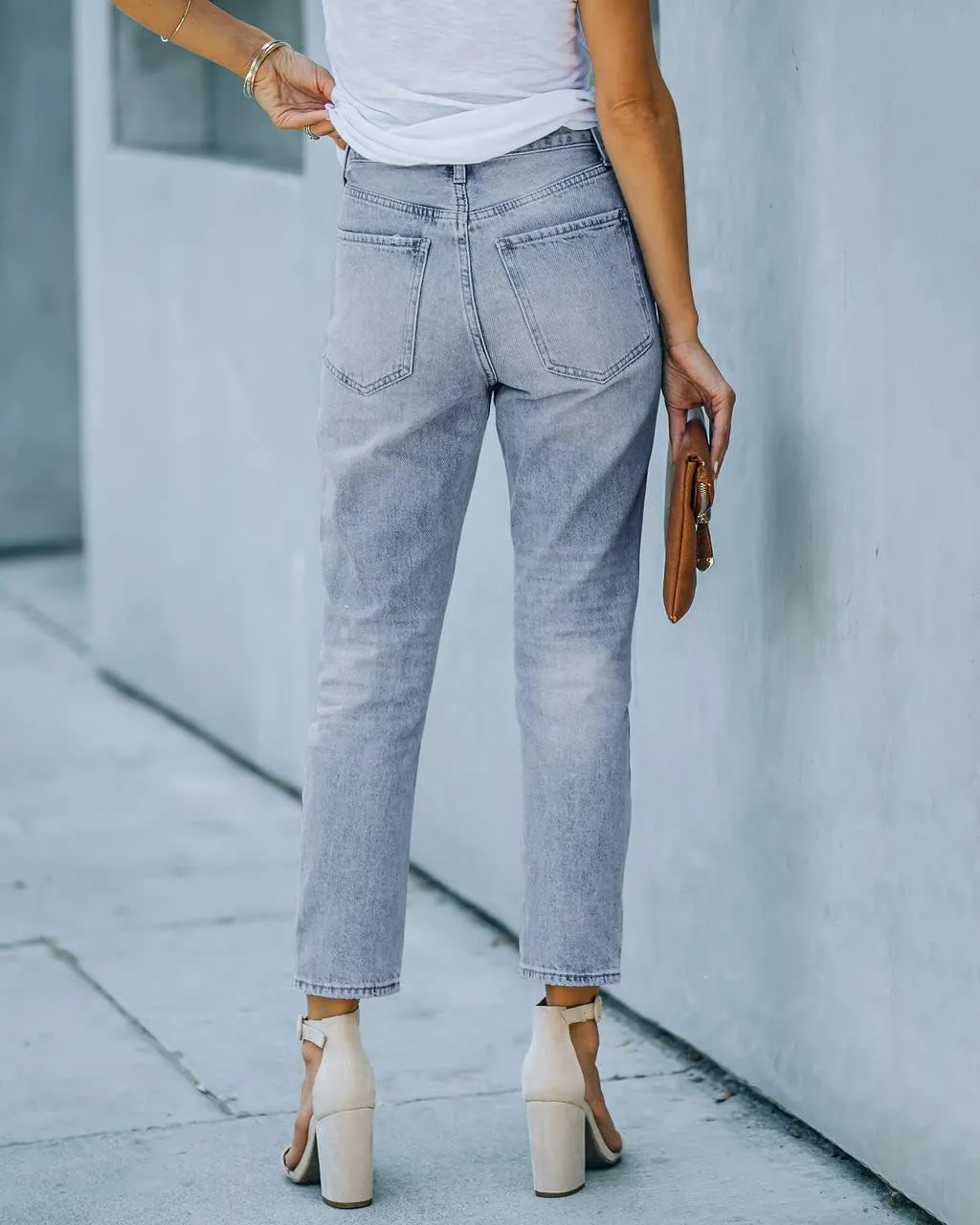 Women's Ripped High Waisted Jeans Distressed Stretch Straight Jean Denim Pants
