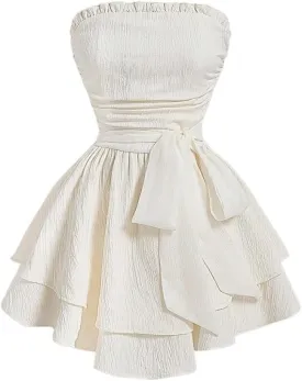 Women's Summer Mini Dress Strapless Dress with Waist Belt