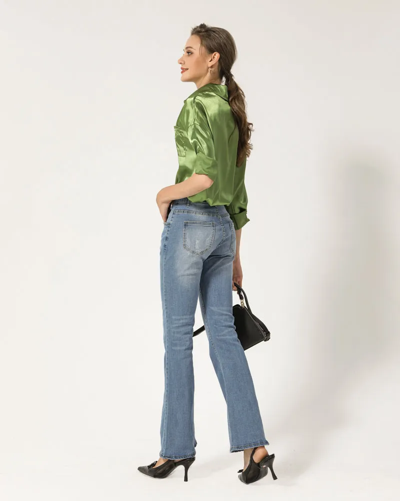 Yeknu Streetwear Women&#39;s Jeans Solid Color Denim Trousers Stright Leg Pants Autumn Winter Leisure Fashion Jeans Pants For Female